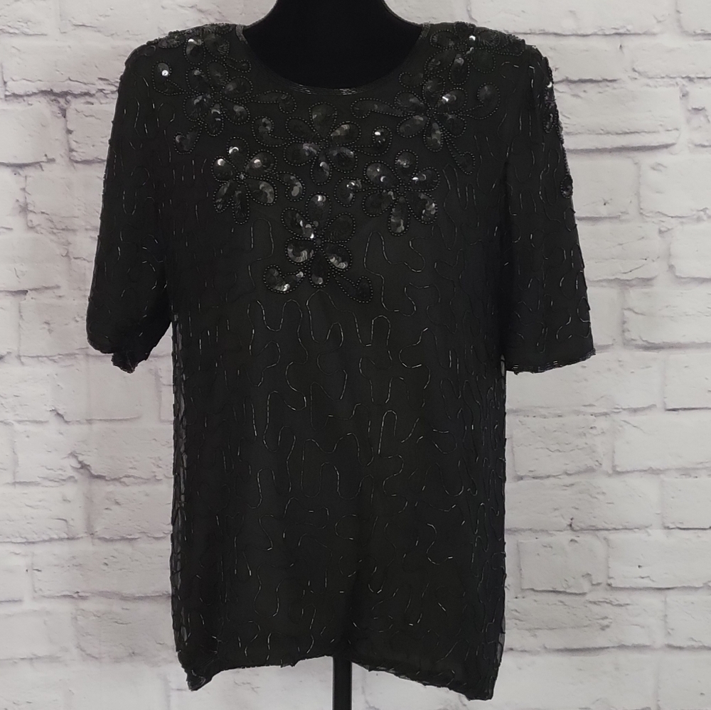 Elegant Black Embellished Women's Top
